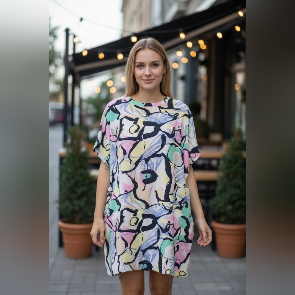Lili Sidonio Molly Bracken floral shift dress resort cover up sz medium large